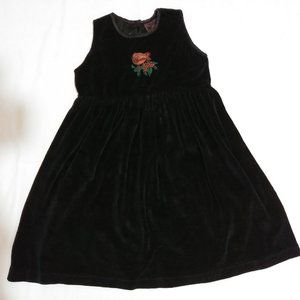 Cornelloki for Cornell Trading Black Velor Dress Embroidered Robin Girls 3 / 4